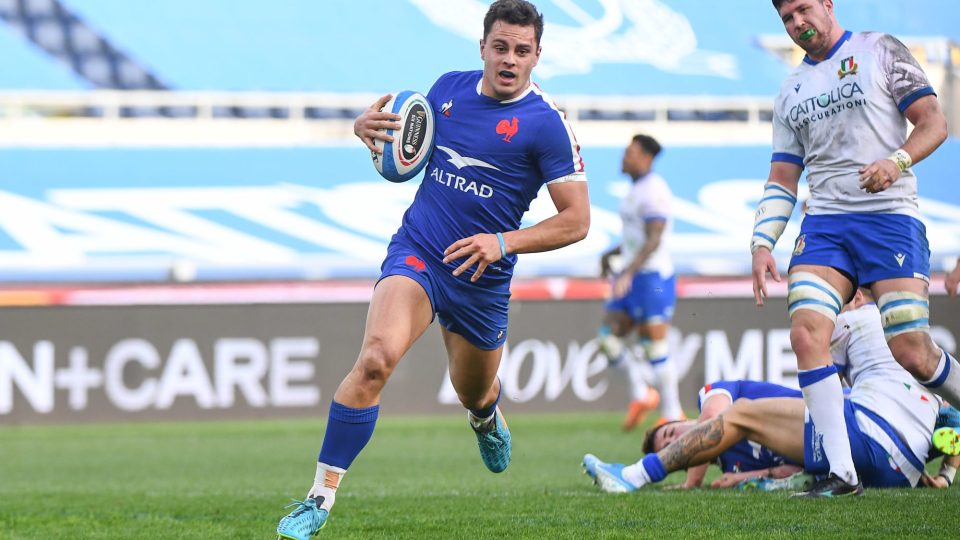 Arthur VINCENT of France scores a try during the Six Nations Tournament match between Italy and France at Olimpico stadium on February 6, 2021 in Rome, Italy. (Photo by Anthony Dibon/Icon Sport) - Stadio Olimpico - Rome (Italie)