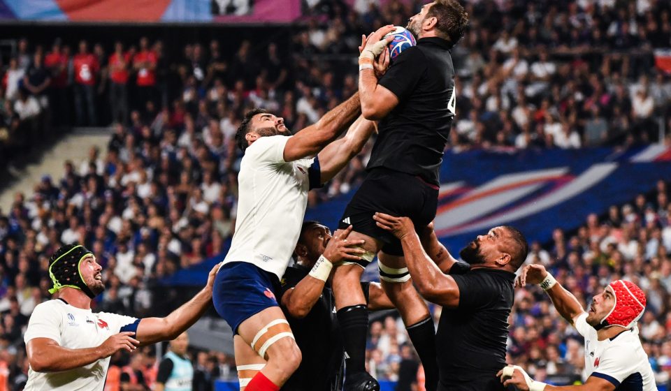 Gregory ALLDRITT of France and Charles OLLIVON of France and Samuel WHITELOCK of New Zealand during the Rugby World Cup match between France and New Zealand at Stade de France on September 8, 2023 in Paris, France. (Photo by Sandra Ruhaut/Icon Sport)   - Photo by Icon Sport
