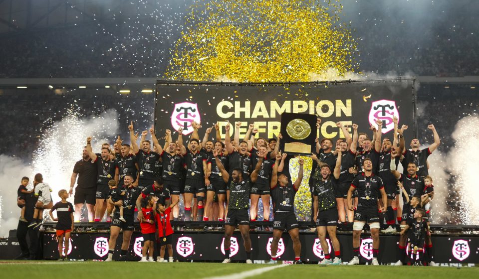Team of Stade Toulousain celebrates during the Top 14 final match between Toulouse and Bordeaux at Orange Velodrome on June 28, 2024 in Marseille, France. (Photo by Hugo Pfeiffer/Icon Sport)   - Photo by Icon Sport