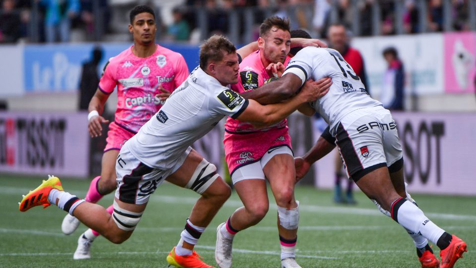 Tavite VEREDAMU of LOU, Liam ALLEN of LOU and Joris SEGONDS of Stade Francais during the Top 14 match between Stade Francais and Lyon at Stade Jean Bouin on April 1, 2023 in Paris, France. (Photo by Franco Arland/Icon Sport)