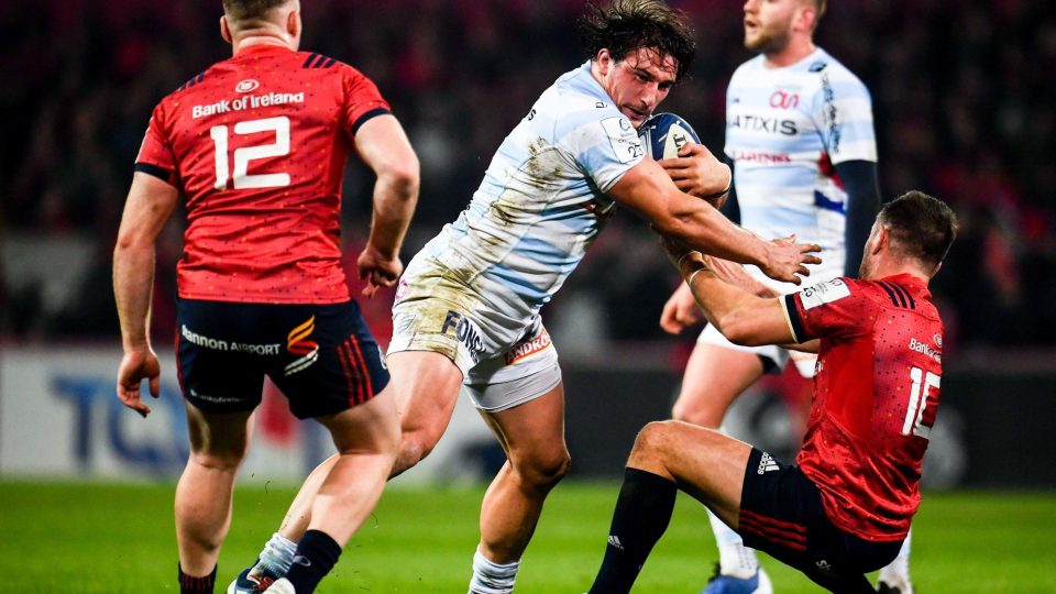 23 November 2019; Camille Chat of Racing 92 in action against JJ Hanrahan, right, and Rory Scannell of Munster during the Heineken Champions Cup Pool 4 Round 2 match between Munster and Racing 92 at Thomond Park in Limerick. Photo by Sam Barnes/Sportsfile