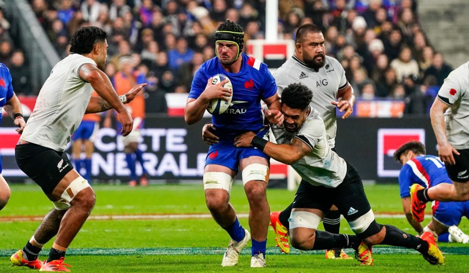 Gregory ALLDRITT of France and Ardie SAVEA of New Zealand All Blacks during the Autumn Nations Series match between France and New Zealand on November 20, 2021 in Paris, France. (Photo by Hugo Pfeiffer/Icon Sport)