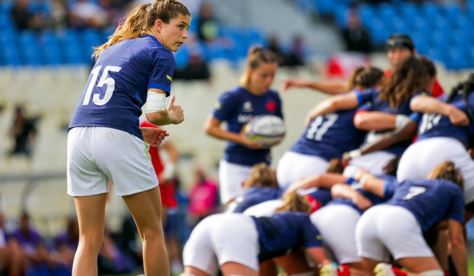 France's Morgane Bourgeois waits for the ball during the WXV1 women's rugby tournament match between the Canada and France at Mt Smart Stadium in Auckland, New Zealand on Saturday, 4 November 2023. (Photo by Dave Lintott / Icon Sport)