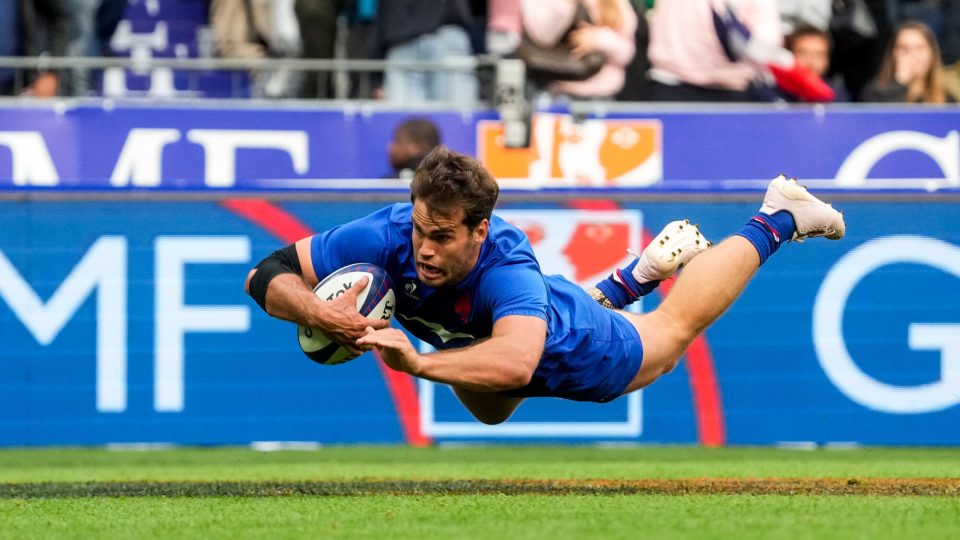 Damian PENAUD of France score a try during the Summer Nations Series match between France and Australia at Stade de France on August 27, 2023 in Paris, France. (Photo by Hugo Pfeiffer/Icon Sport)