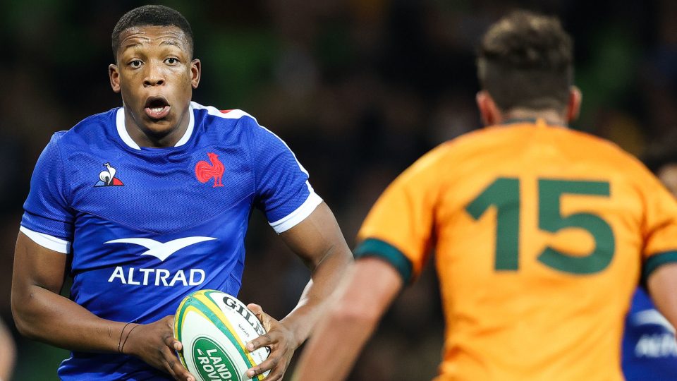 12th July 2021; AAMI Park, Melbourne, Victoria, Australia; International test rugby, Australia versus France; Cameron Woki of France runs with the ball