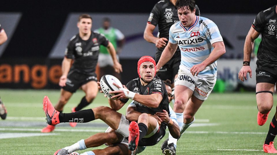 Teddy THOMAS of Racing 92, Gabin VILLIERE of Toulon and Henry CHAVANCY of Racing 92 during the Top 14 match between Racing 92 and Toulon at Paris La Defense Arena on January 17, 2021 in Nanterre, France. (Photo by Anthony Dibon/Icon Sport) - Henry CHAVANCY - Gabin VILLIERE - Teddy THOMAS - Paris La Defense Arena - Paris (France)