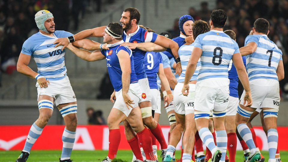 Altercation between Matias Alemannoo of Argentina, Guilhem Guirado and Yoann Maestri of France during the Test match between France and Argentina on November 17, 2018 in Lille, France. (Photo by Anthony Dibon/Icon Sport)