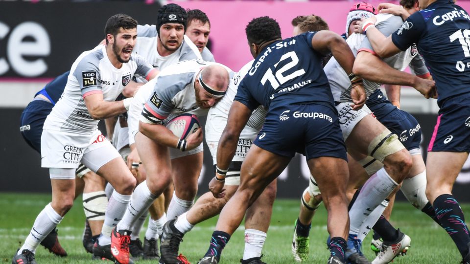 Sebastien Bezy and Leonardo Ghiraldini of Stade Toulousain during the Top 14 match between Stade Francais and Toulouse at Stade Jean Bouin on March 24, 2018 in Paris, France. (Photo by Anthony Dibon/Icon Sport)