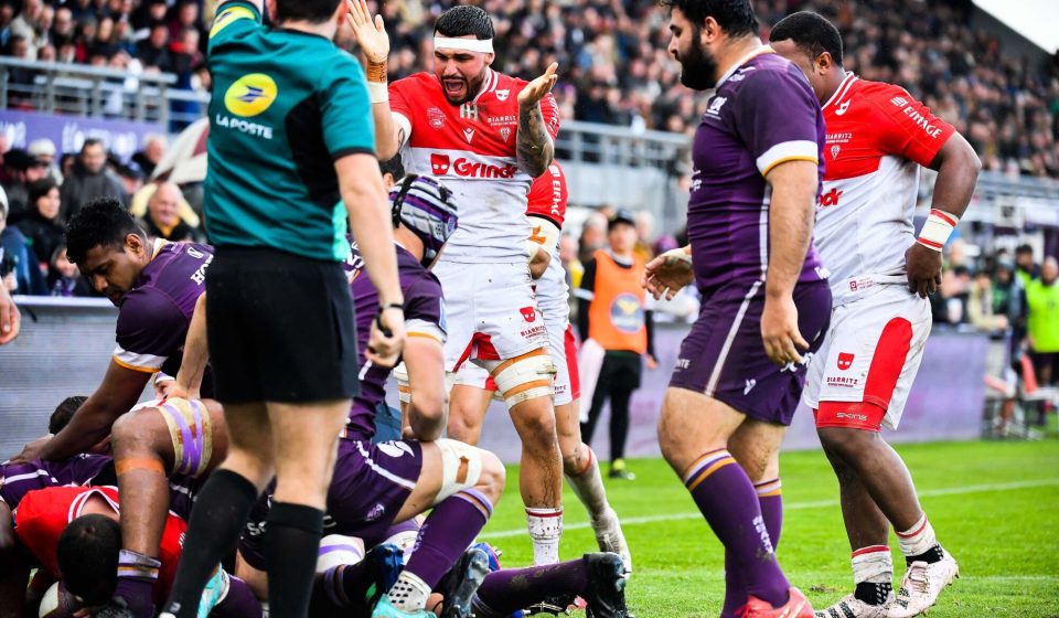 Ewan Bertheau of Biarritz Olympique during the Pro D2 match between Soyaux Angouleme and Biarritz on April 14, 2023 in Angouleme, France. (Photo by Loic Cousin/Icon Sport)