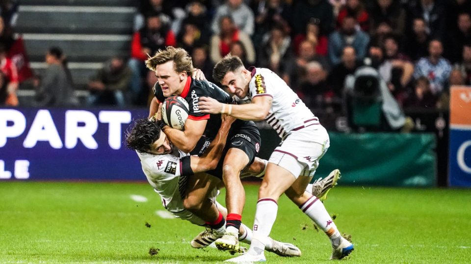 Players of Toulouse during the Top 14 match between Stade Toulousain Rugby and Union Bordeaux Begles on October 29, 2023 in Toulouse, France. (Photo by Pierre Costabadie/Icon Sport)
