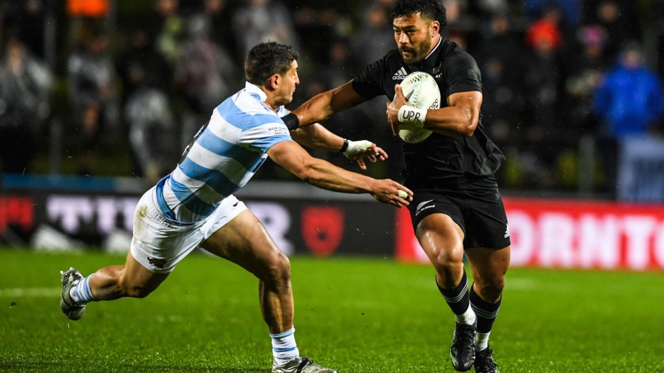 NZ's Richie Mo'unga in action during the Rugby Championship match between the New Zealand All Blacks and Argentina Pumas at FMG Stadium in Hamilton, New Zealand on Saturday, 3 September 2022. Photo: Sarah Lord / lintottphoto.co.nz 
Photo by Icon Sport
