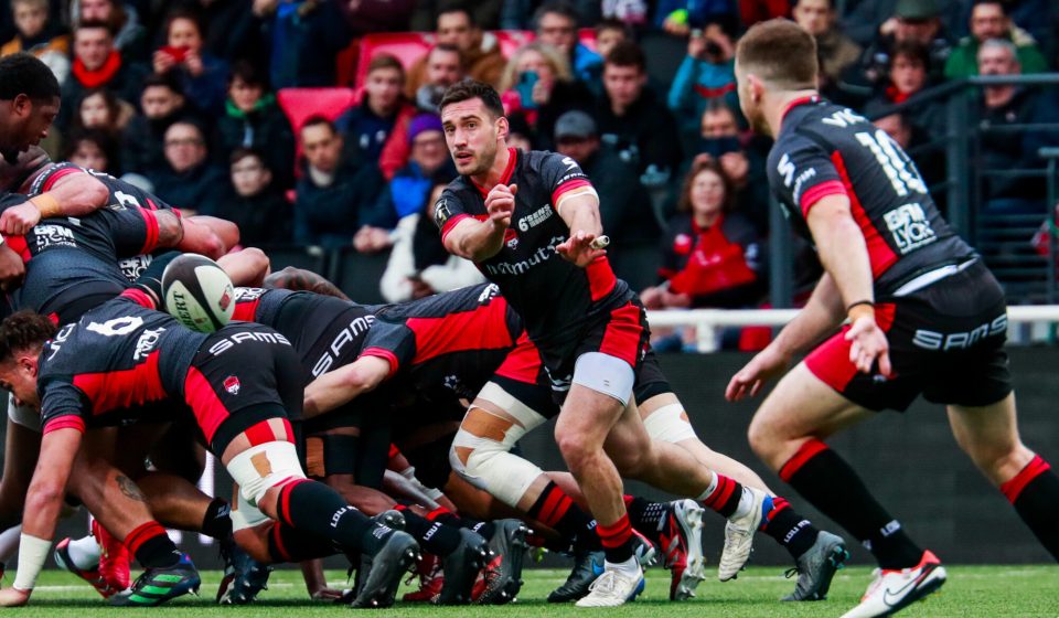 Baptiste COUILLOUD of Lyon of during the Top 14 match between LOU Rugby and Stade Rochelais at MATMUT Stadium on February 17, 2024 in Lyon, France. (Photo by Romain Biard/Icon Sport)