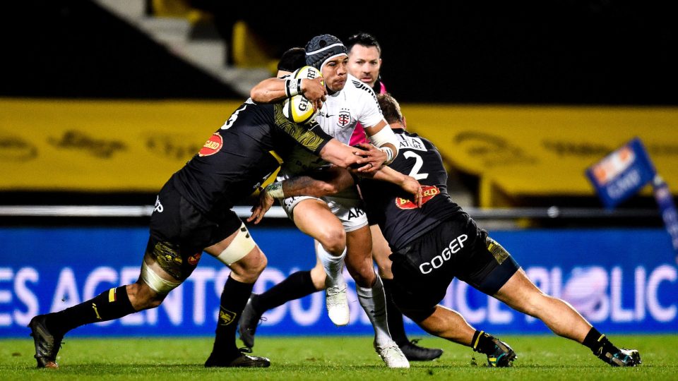 Remi BOURDEAU of Stade Rochelais, Cheslin KOLBE of Stade Toulousain and Facundo BOSCH of Stade Rochelais during the Top 14 match between La Rochelle and Toulouse on February 27, 2021 in La Rochelle, France. (Photo by Hugo Pfeiffer/Icon Sport) - Cheslin KOLBE - Facundo BOSCH - Remi BOURDEAU - Stade Marcel-Deflandre - La Rochelle (France)