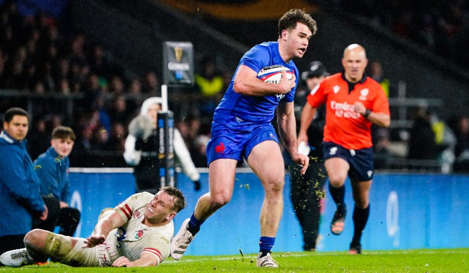 Damian PENAUD of France scores his first try during the Guinness Six Nations match between France and England on March 11, 2023 at Twickenham Stadium, in London, United Kingdom. (Photo by Sandra Ruhaut/Icon Sport)