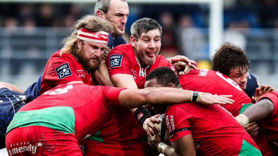 Evan OLMSTEAD and Dave O CALLAGHAN of Biarritz during the Pro D2 match between Colomiers and Biarritz on December 22, 2019 in Colomiers, France. (Photo by Manuel Blondeau/Icon Sport) - Evan OLMSTEAD - Dave O'CALLAGHAN - Stade Michel Bendichou - Colomiers (France)