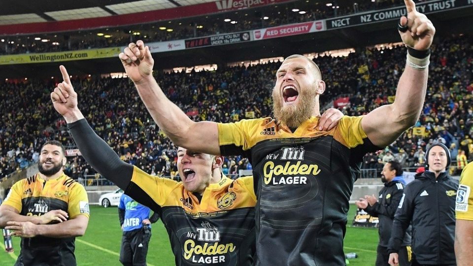 06.08.2016. Wellington, New Zealand.  Brad Shields celebrates at the final whistle.