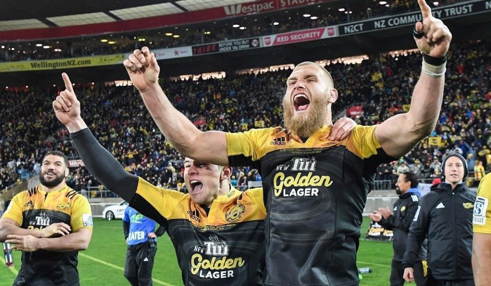 06.08.2016. Wellington, New Zealand.  Brad Shields celebrates at the final whistle.