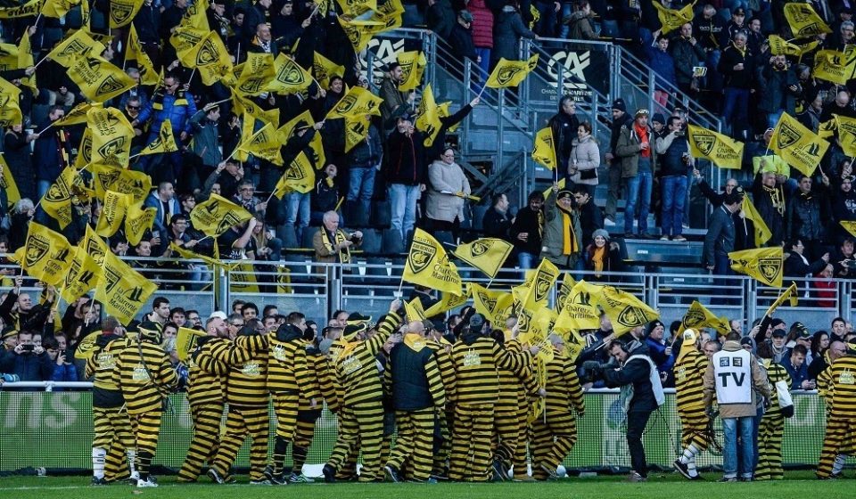 Supporters of La Rochelle during the French Top 14 rugby union match between La Rochelle v Toulon at Stade Marcel Deflandre on March 6, 2016 in La Rochelle, France.