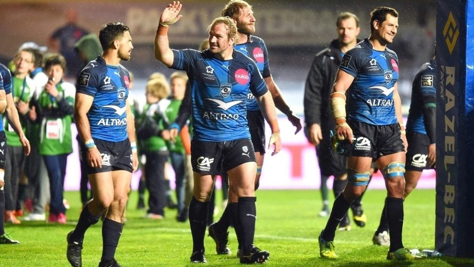 Jannie Du Plessis and Montpellier celebrates the victory during the French Top 14 rugby union match between Montpellier v Brive on April 1, 2016 in Montpellier, France. (Photo by Alexandre Dimou / Icon Sport)