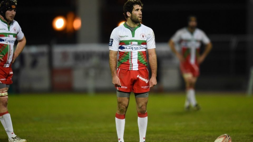 Maxime Lucu of Biarritz during the French Pro D2 game between Narbonne and Biarritz at Parc des Sports et de l'Amitie on March 10, 2016 in Narbonne, France.