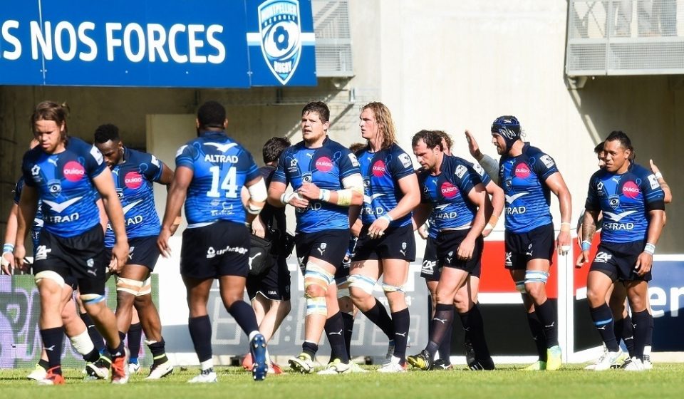 Montpellier celebrate his try during the French Top 14 rugby union match between Montpellier v ordeaux-Begles at on May 21, 2016 in Montpellier, France. (Photo by Alexandre Dimou/Icon Sport)