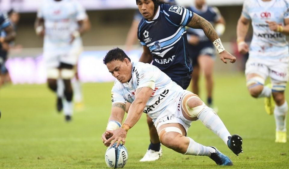 Chris Masoe of Racing and Joe Tomane of Montpellier during the Top 14 Match between Montpellier and Racing 92 on April 22, 2017 in Montpellier, France. (Photo by Alexandre Dimou/Icon Sport)