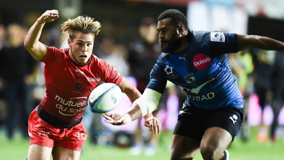 James O Connor of Toulon and Jim Nagusa of Montpellier during the rugby Top 14 match between Montpelier and RC Toulon on May 29, 2016 in Montpellier, France. (Photo by Alexandre Dimou/Icon Sport)