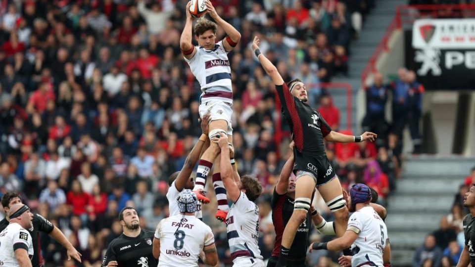 Luke Jones of Bordeaux and Florian Verhaeghe of Toulouse during the French Top 14 match between Toulouse and Bordeaux Begles at Stade Ernest Wallon on November 4, 2017 in Toulouse, France. (Photo by Manuel Blondeau/Icon Sport)