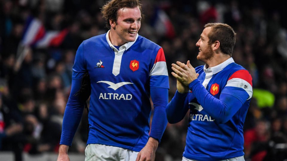 Arthur Iturria of France and Camille Lopez celebrate during the Test match between France and Argentina on November 17, 2018 in Lille, France. (Photo by Anthony Dibon/Icon Sport)