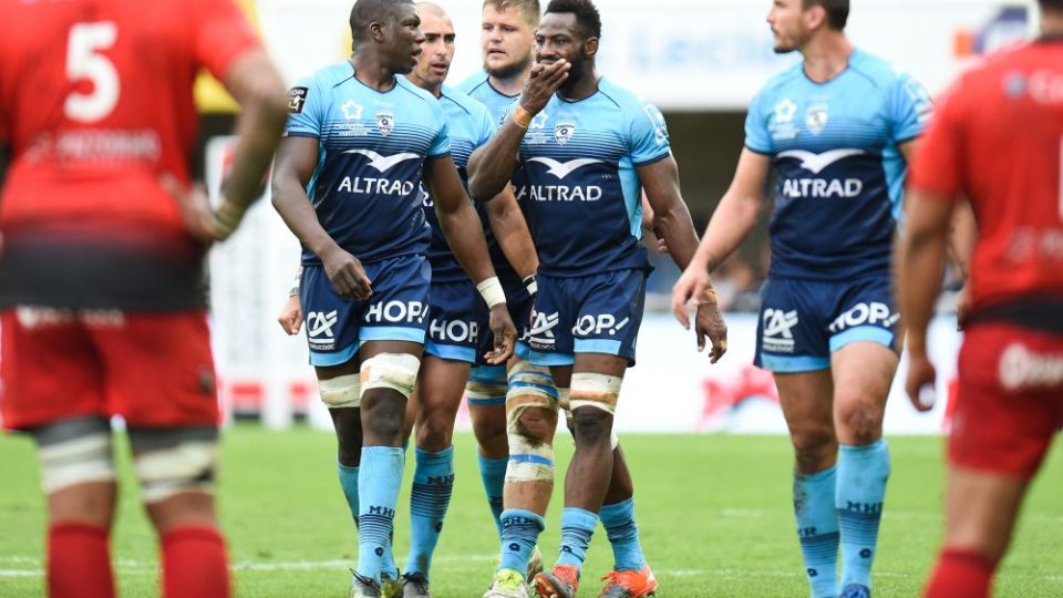 Yacouba Camara  and Fulgence Ouedraogo of Montpellier  during the Top 14 match between Montpellier and Rc Toulon at  on September 17, 2017 in Montpellier, France. (Photo by Alexandre Dimou/Icon Sport)