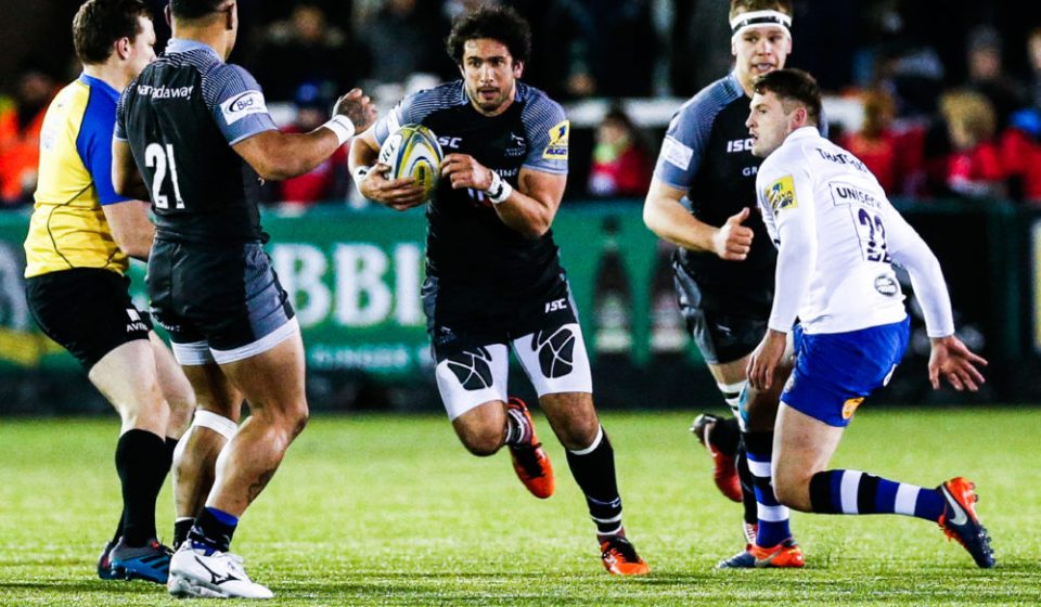 Maxime Mermoz during the Aviva Premiership match between Newcastle Falcons and Bath Rugby at Kingston Park on Friday 16th February 2018.