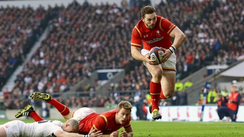 Wales' George North heads for the line but the try is disallowed during the 2016 RBS Six Nations match at Twickenham Stadium, London.