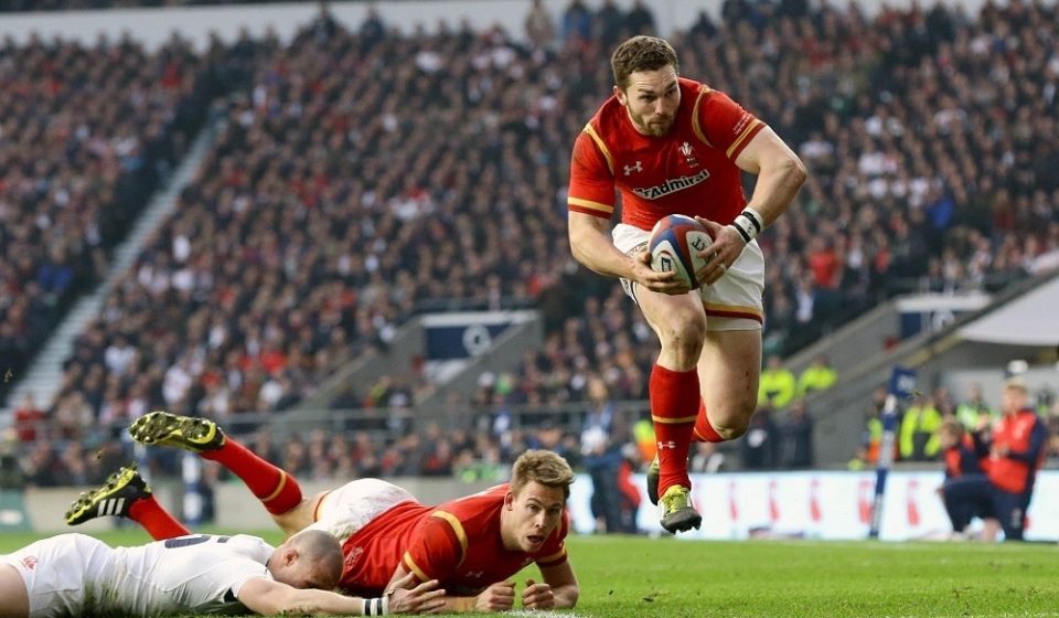 Wales' George North heads for the line but the try is disallowed during the 2016 RBS Six Nations match at Twickenham Stadium, London.