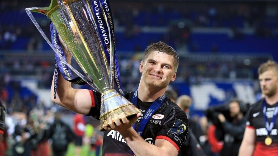 Saracens' Owen Farrell celebrates winning the European Champions Cup trophy during the final on the European Rugby Champions Cup match between Racing 92 and Saracens at Stade des Lumieres on May 14, 2016 in Decines-Charpieu, France. (Photo by Davy / PA /Icon Sport )