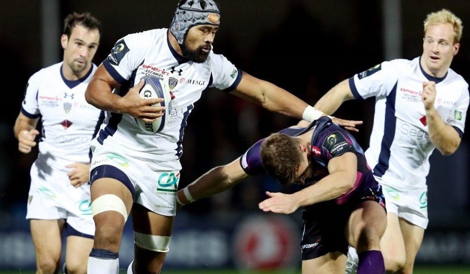 Clermont Auvergne's Fritz Lee is tackled by Exeter Chiefs Ollie Devoto during the European Champions Cup, pool five match at Sandy Park, Exeter.