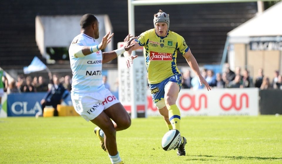 Jonathan Davies of Clermont sees his kick ahead bounce off Joe Rokocoko of Racing 92, allowing Albert Vulivuli of Racing 92  to break away and score a try, during the French Top 14 rugby union match between Racing 92 v Clermont at Stade Yves Du Manoir on May 1, 2016 in Colombes, France. (Photo by Dave Winter/Icon Sport)