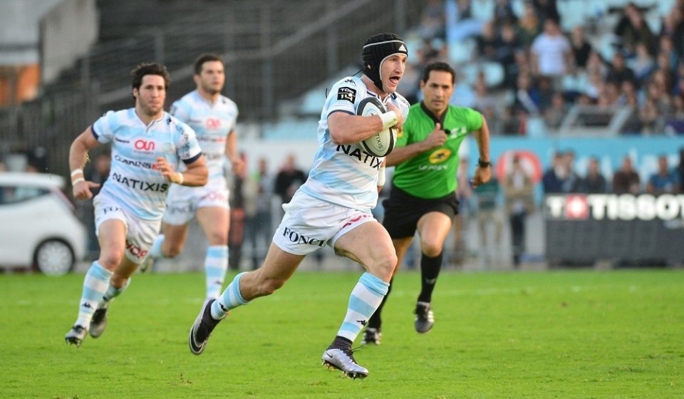 Johannes Goosen of Racing 92 makes a break during the rugby Top 14 match between Racing 92 and Montpellier at Stade Olympique Yves-du-Manoir on June 5, 2016 in Paris, France. (Photo by Dave Winter/Icon Sport)