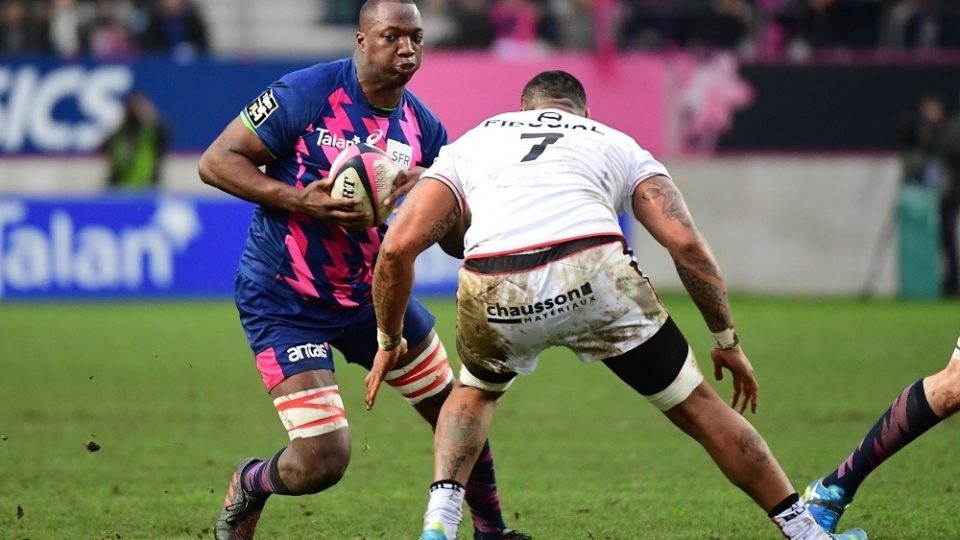 (L-R) Sekou Macalou of Stade Francais Paris takes on Piula Faasalele of Toulouse during the Top 14 match between Stade Francais and Stade Toulousain on January 8, 2017 in Paris, France. (Photo by Dave Winter/Icon Sport)