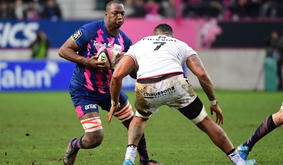 (L-R) Sekou Macalou of Stade Francais Paris takes on Piula Faasalele of Toulouse during the Top 14 match between Stade Francais and Stade Toulousain on January 8, 2017 in Paris, France. (Photo by Dave Winter/Icon Sport)