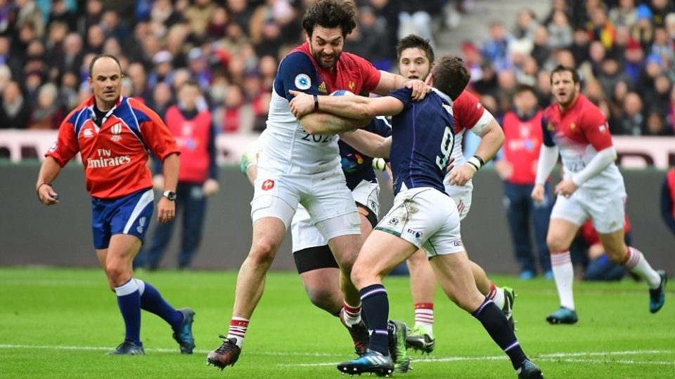 (L-R) Kevin Gourdon of France and Greig Laidlaw of Scotland during the RBS Six Nations match between France and Scotland at Stade de France on February 12, 2017 in Paris, France. (Photo by Dave Winter/Icon Sport)