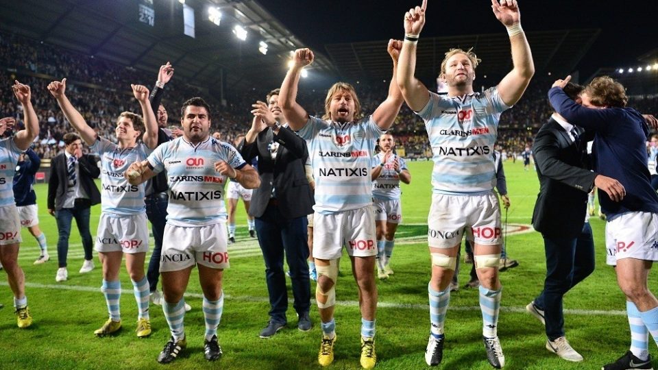 Racing 92 celebrate winning the Rugby Top 14 League semi final match between Racing 92 and Clermont Auvergne at Roazhon Park on June 17, 2016 in Rennes, France. (Photo by Dave Winter/Icon Sport)